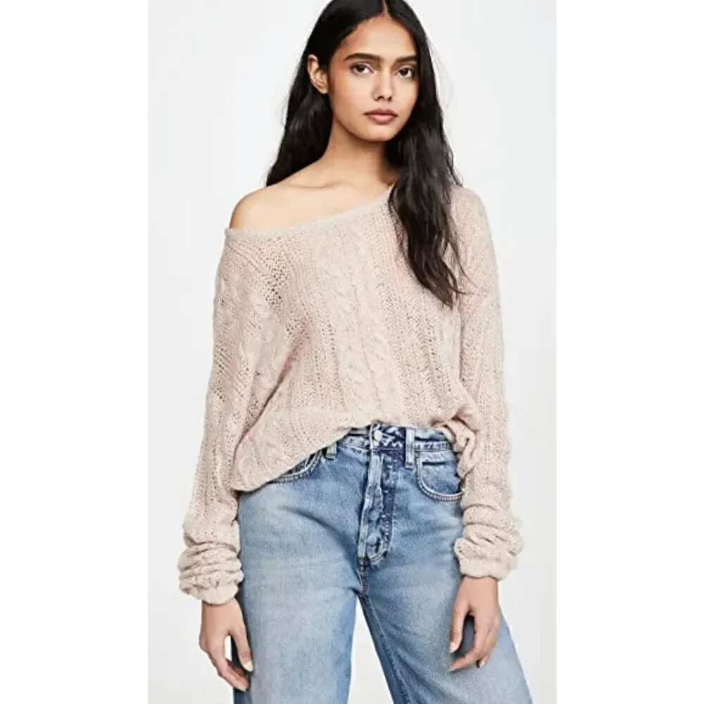 Free People Angel Soft Wool Blend Pullover Sweater in Frappuccino Combo/Blush Pi